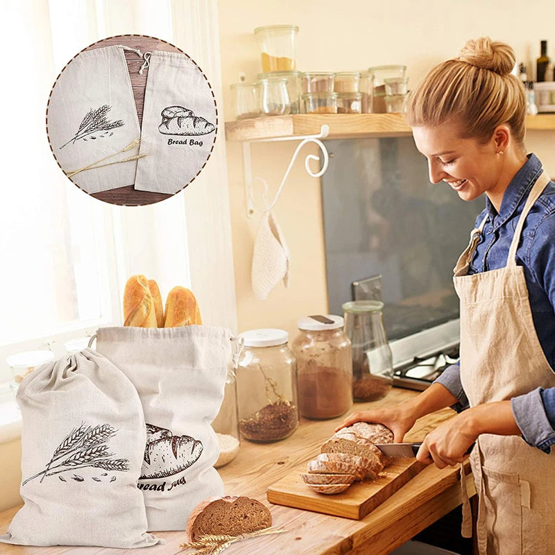 Natural Linen Bread Bag Reusable Drawstring Bag For Loaf Artisan Bread Storage Bag Food Storage Bag Bread Storage Bag Bread Bag
