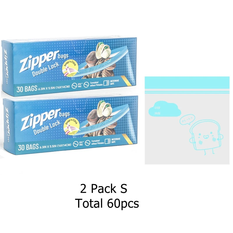 2 Pack Snack and Sandwich Bags Clear Storage Bag with Zip Mini Medium Food Storage Bag Freezer Camping Kitchen Fresh Keeping Bag