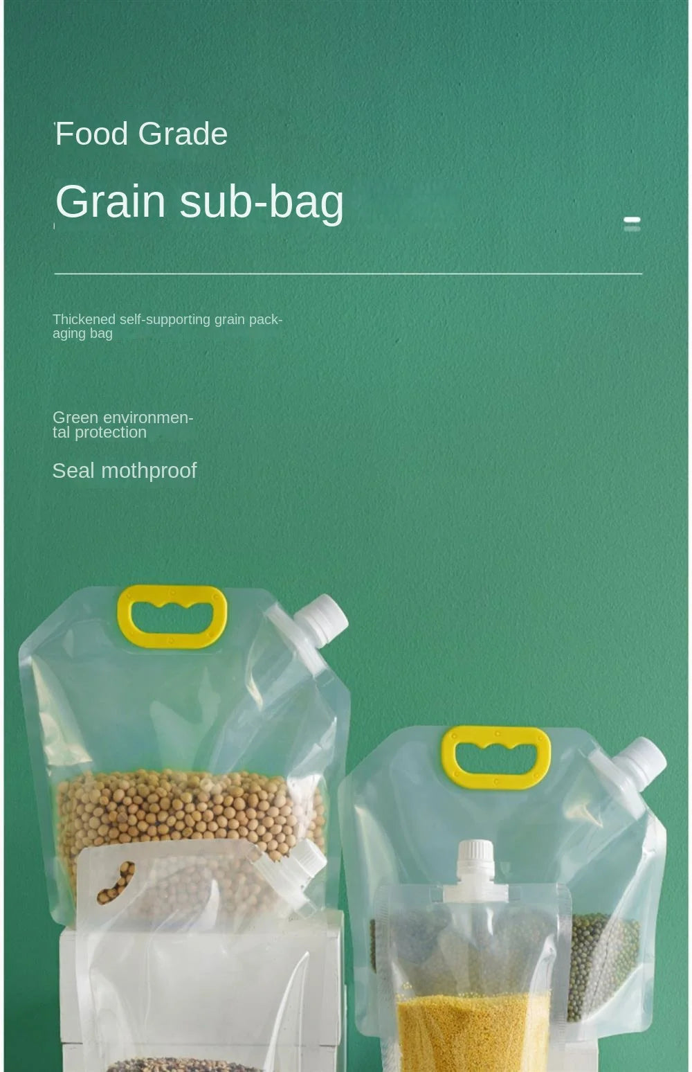 4Pcs Sealed Bags Set Grain Sugar Storage Pouch Kitchen Airtight Containers Bags Food Grade Large Diameter Sealed Pouch Household