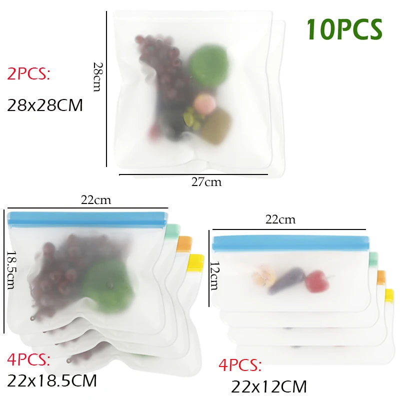 10Pcs Silicone Food Storage Bag Leakproof Reusable Stand Up Zip Shut Bag Cup Fresh Bag Food Storage Bag Fresh Wrap