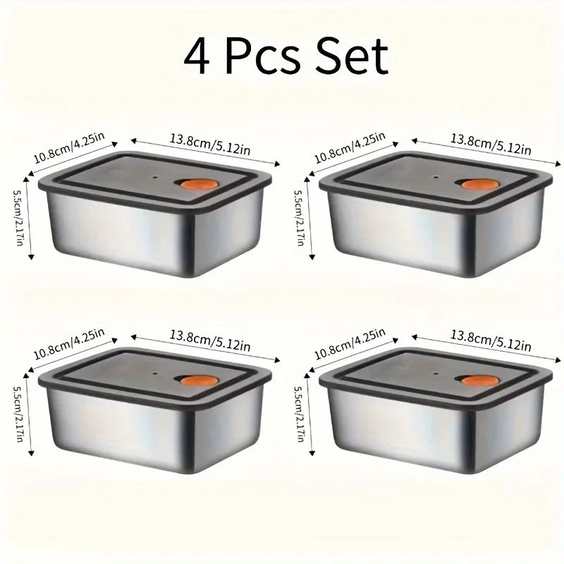 4pc Stainless Steel Food Storage Containers Set - Thickened Leakproof, BPA-Free Stackable for Fridge/Freezer/Pantry Organization