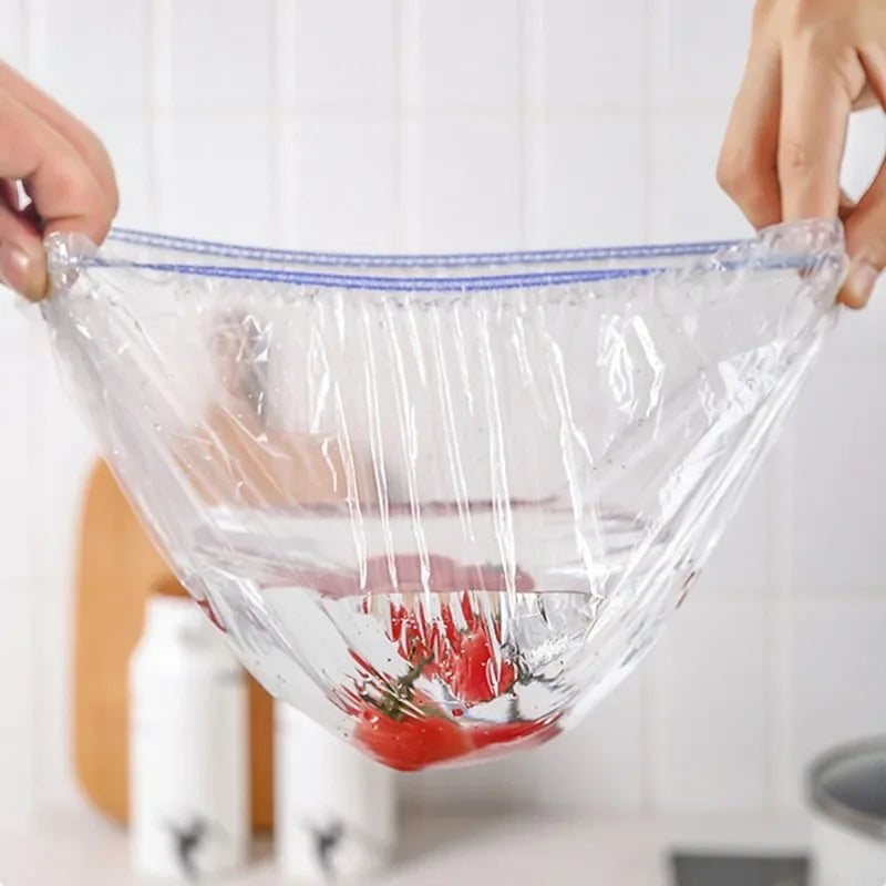 Disposable Food Cover Saran Wrap Food Grade Fruit Vegetable Storage Bag Elastic Plastic Bag Kitchen Fresh Keeping Bag