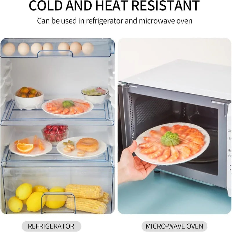 Disposable Food Cover Home Food Grade Fruit Vegetable Saran Wrap Storage Bag Elastic Plastic Wrap Shower Cap Fresh Keeping Bag