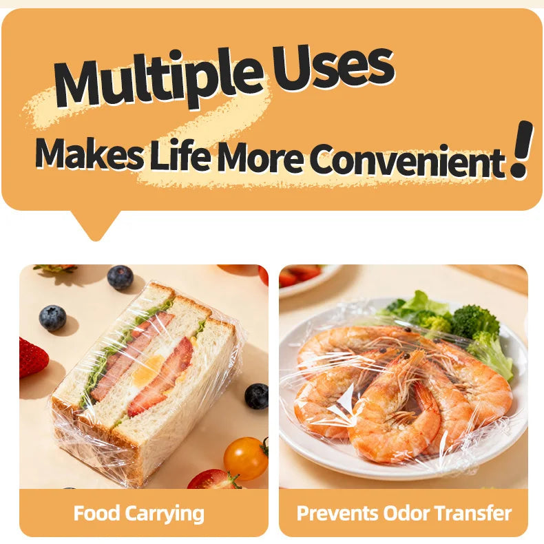 Disposable PE Cling Film With Perforated Cutting Line Extra Thick Strong Clingy Plastic Food Wrap For Refrigerator Fresh Keeping