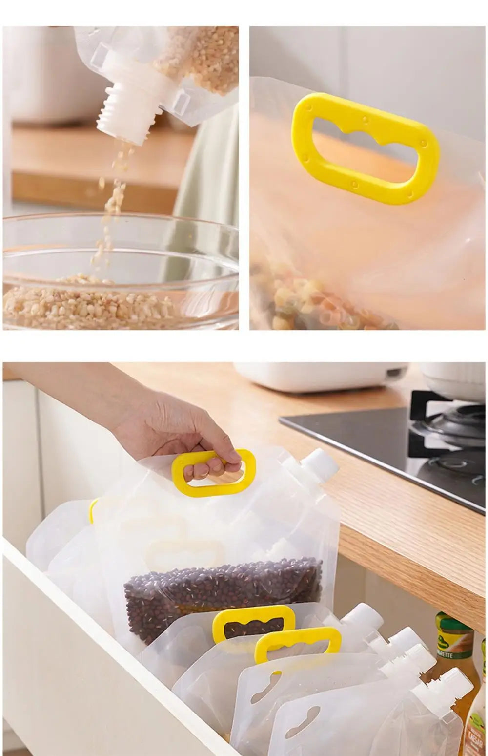 4Pcs Sealed Bags Set Grain Sugar Storage Pouch Kitchen Airtight Containers Bags Food Grade Large Diameter Sealed Pouch Household