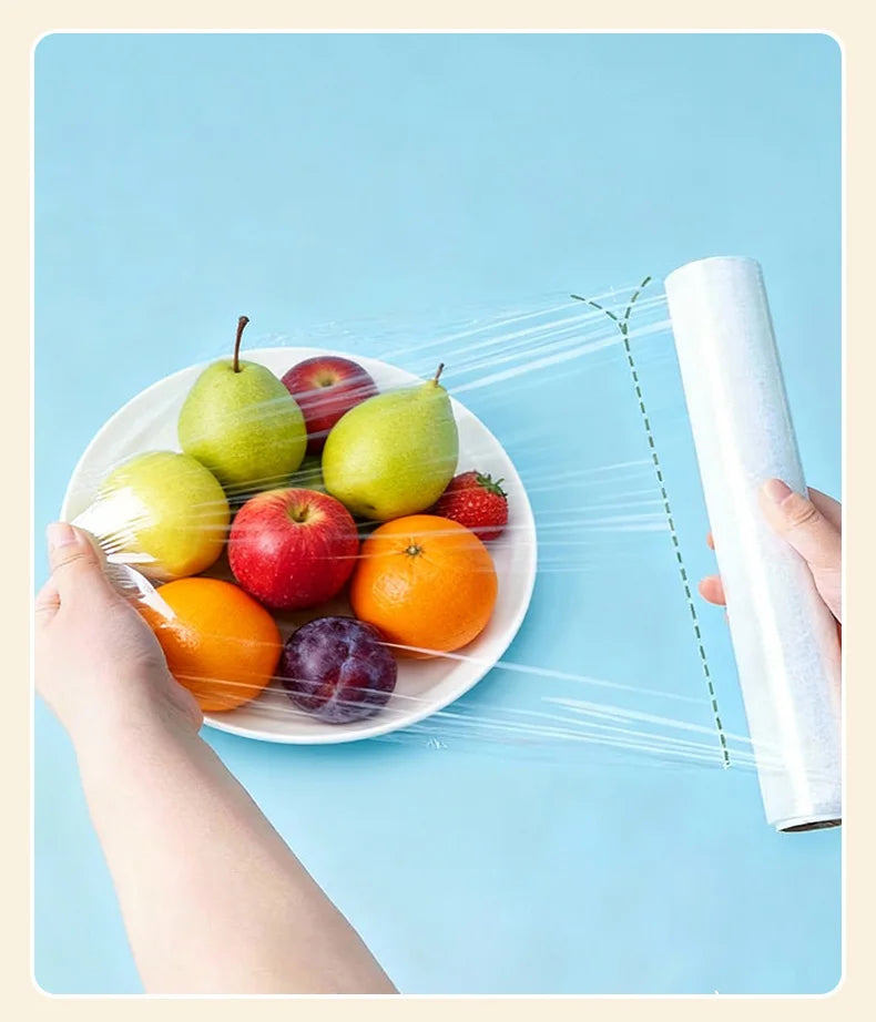 Disposable PE Cling Film With Perforated Cutting Line Extra Thick Strong Clingy Plastic Food Wrap For Refrigerator Fresh Keeping