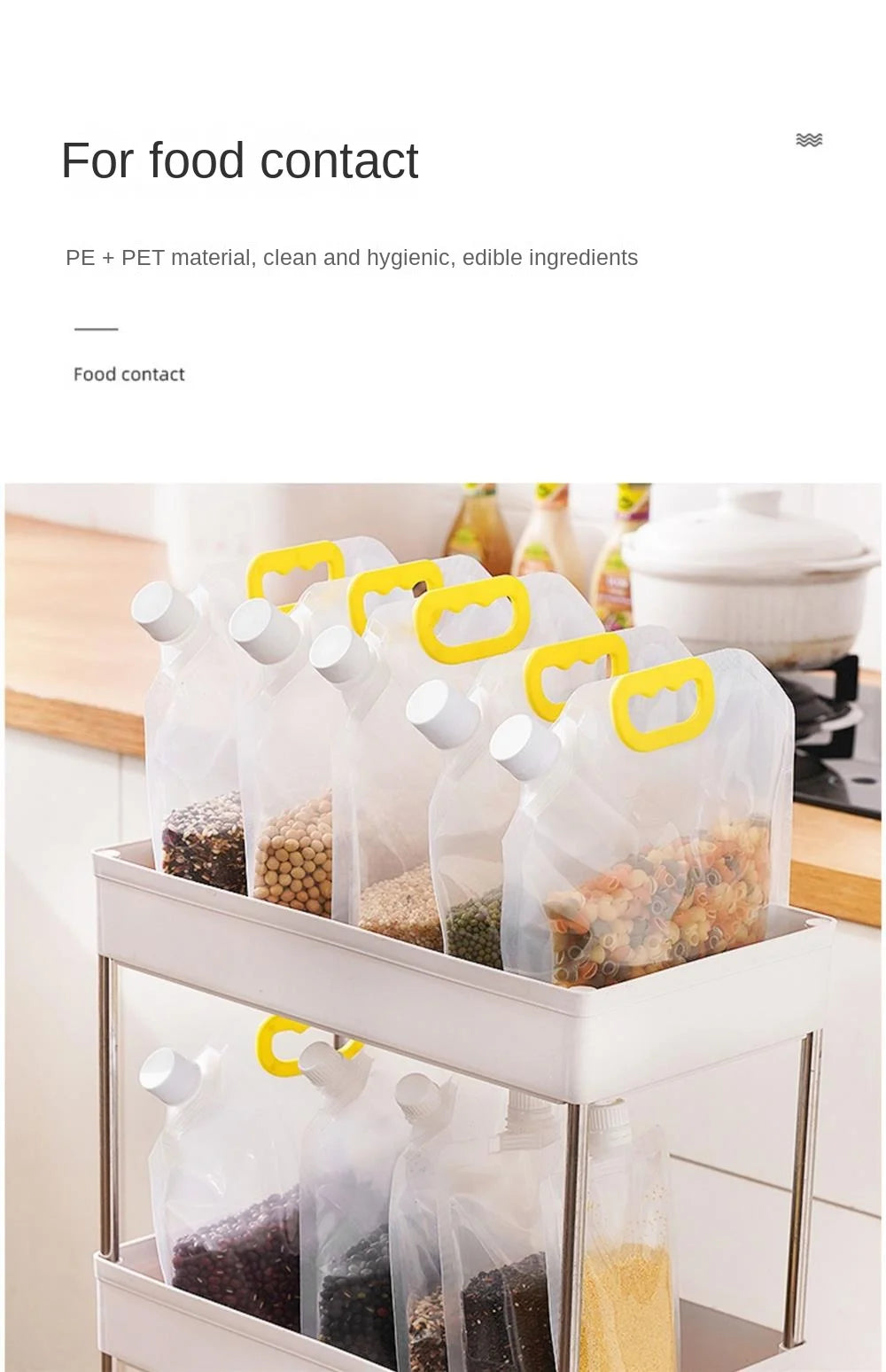 4Pcs Sealed Bags Set Grain Sugar Storage Pouch Kitchen Airtight Containers Bags Food Grade Large Diameter Sealed Pouch Household