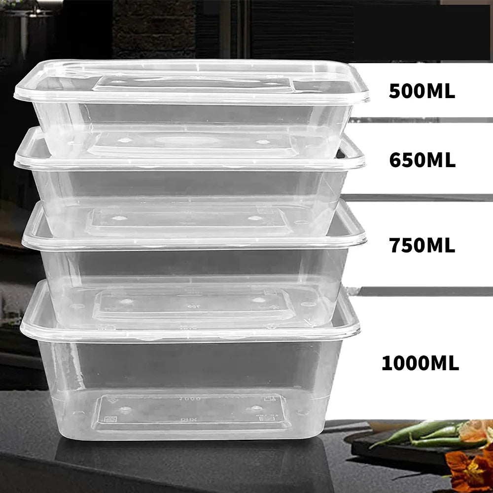 Reusable Takeaway Food Containers Plastic Rectangular 500ml 650ml 750ml 1000ml disposable containers, clear reusable lunch box