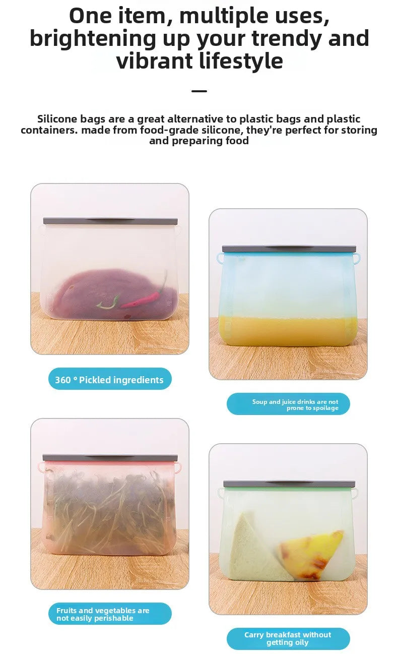 Reusable Silicone Food Storage Bags Thickened Airtight Seal Anti-Odor For Vegetable Fruit Snack Portable Storage Bags