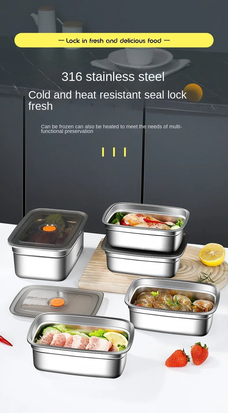316 Stainless Steel Crisper, Lunch Box, Sealed Leak-proof Bento Box, Refrigerator Freezer Storage Box, Camping Lunch Box