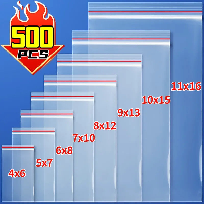 500/100pcs Self Sealed Bags Plastic Storage Bag for Jewelry Food Pills Transparent Zipper Storage Bag Package Pouches Wholesale