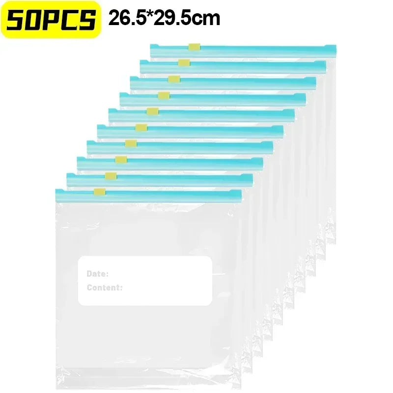 3 Sizes Reusable Food Storage Bags Kitchen Refrigerator Fruit Vegetable Meat Sealed Zip Bag Household Plastic Sealing Containers