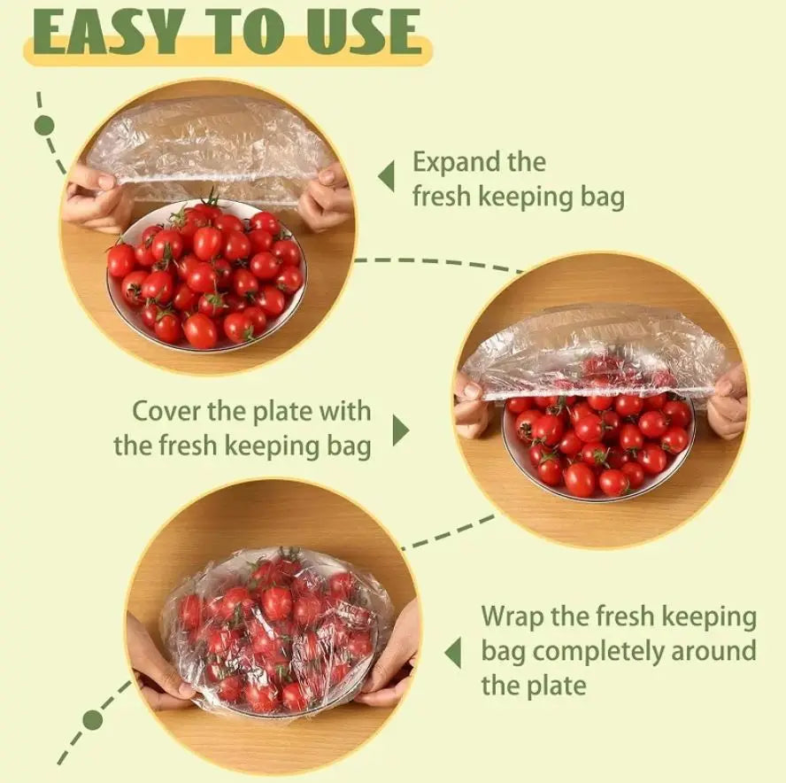 Colorful Disposable Food Cover Dust Food Grade Fresh Lids Elastic Plastic Wrap Shower Cap Fruit Food Cover Fresh Keeping Bag