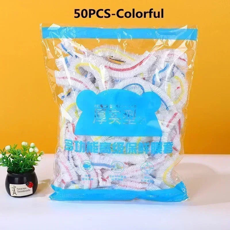 Colorful Disposable Food Cover Plastic Elastic Wrap Bags for Fruit Vegetable Fresh-keeping Bag Reusable Saran Wrap