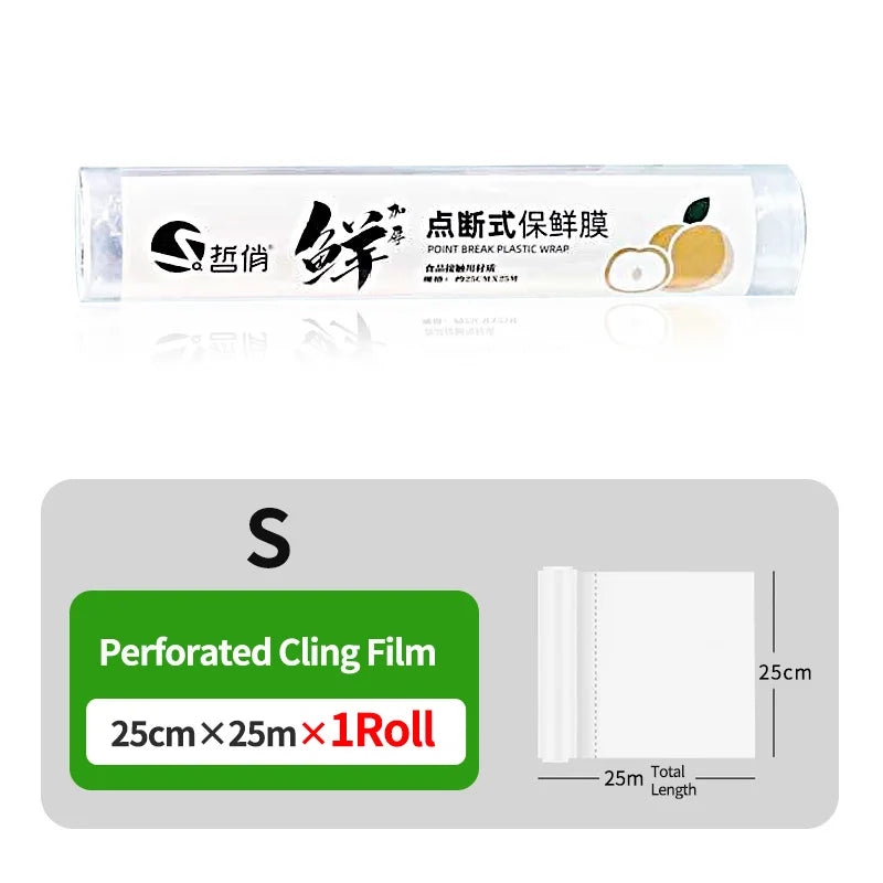 Disposable PE Cling Film With Perforated Cutting Line Extra Thick Strong Clingy Plastic Food Wrap For Refrigerator Fresh Keeping