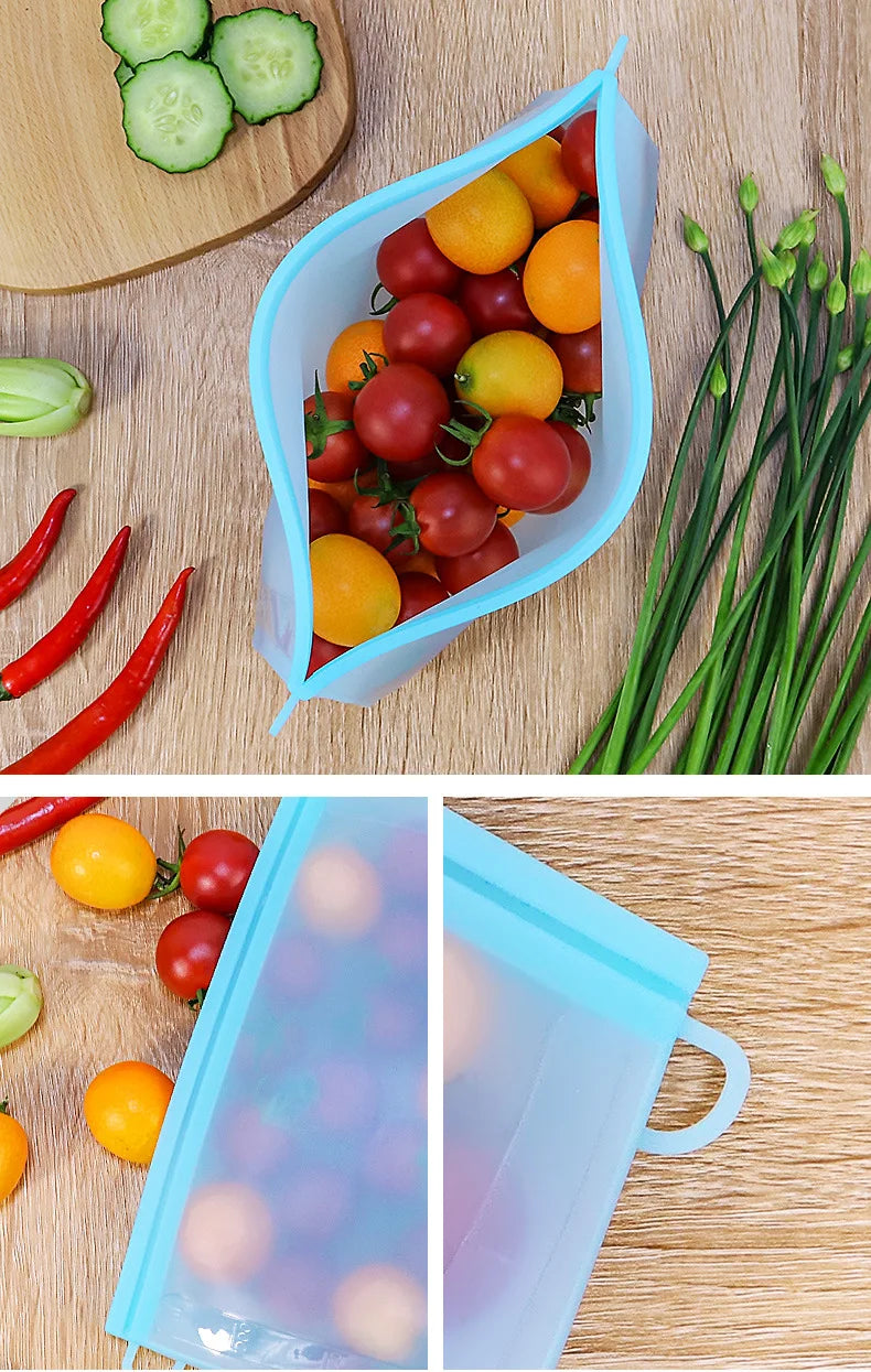 Reusable Silicone Food Storage Bags Thickened Airtight Seal Anti-Odor For Vegetable Fruit Snack Portable Storage Bags