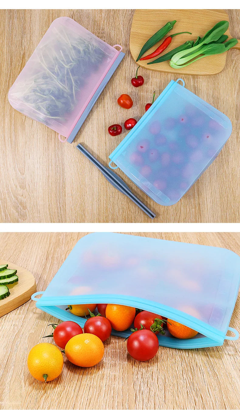 Reusable Silicone Food Storage Bags Thickened Airtight Seal Anti-Odor For Vegetable Fruit Snack Portable Storage Bags