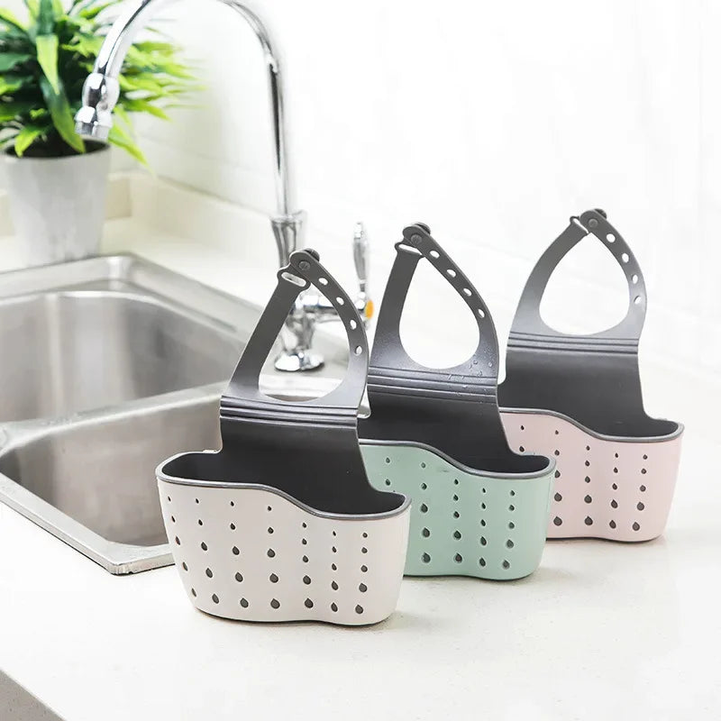 Home Storage Drain Basket Kitchen Sink Holder Adjustable Soap Sponge Shlf Hanging Drain Basket Bag Kitchen Accessories