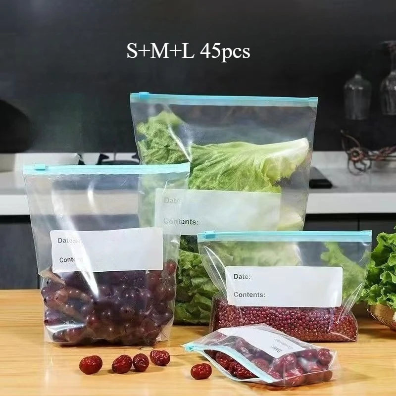 Zip Lock Food Storage Bags, Thick Freezer Bags For Fridge, Microwave Safe, Reusable, Suitable For Organizing (3 Sizes)
