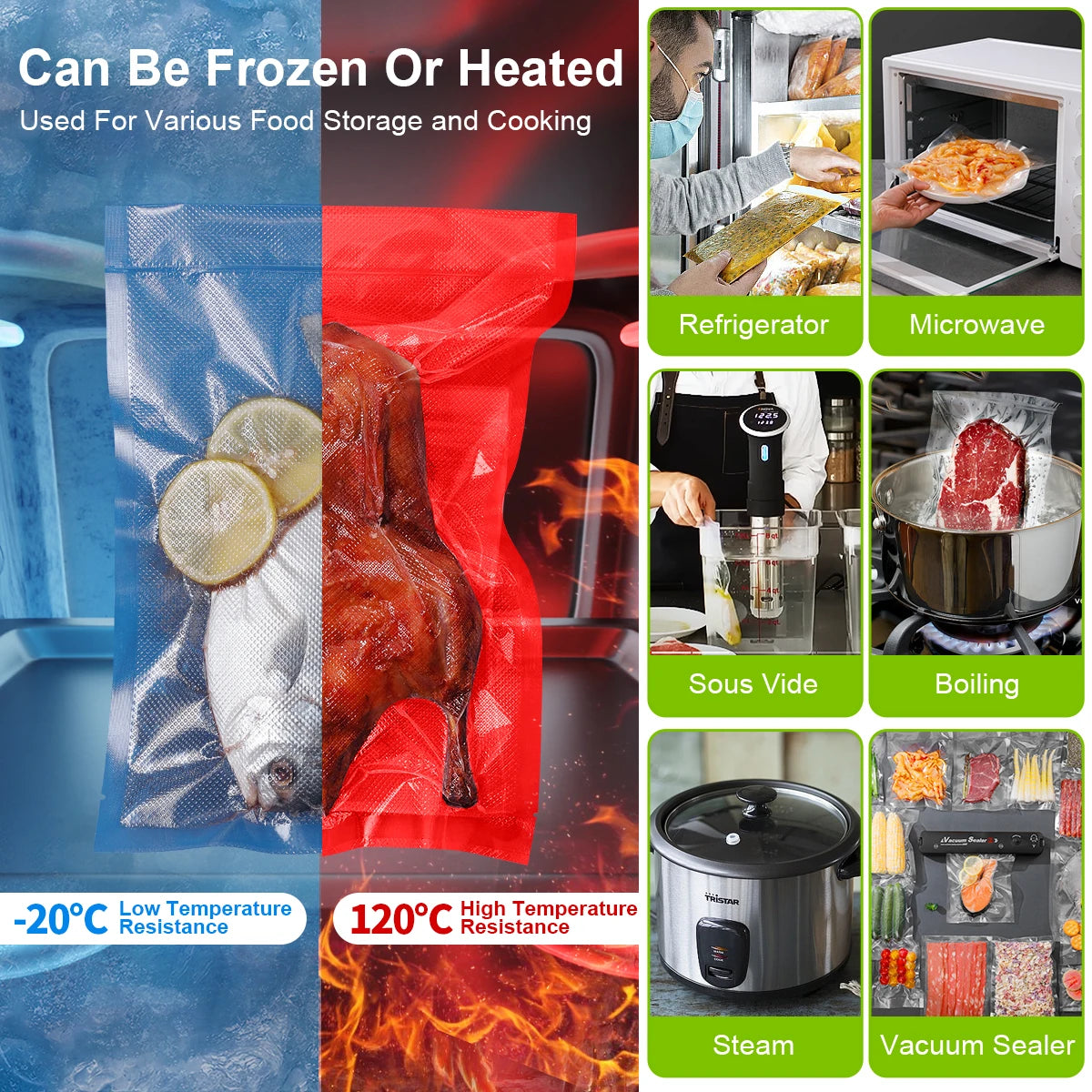 100pcs/lot Kitchen Vacuum Bags for Food Vacuum Sealer Packing Machine Food Storage Bag BPA-Free Kitchen Accessories