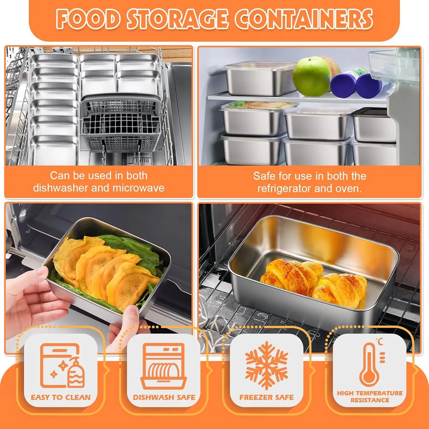 Stainless Steel Food Container with Cover Small Thicken Fresh-keep Food Fruit Lid Sealed Storage Box  Kitchen Fridge Organizer